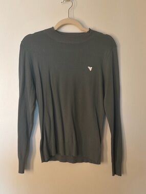 Women's Crewneck Sweater in Olive Green with Micro Logo